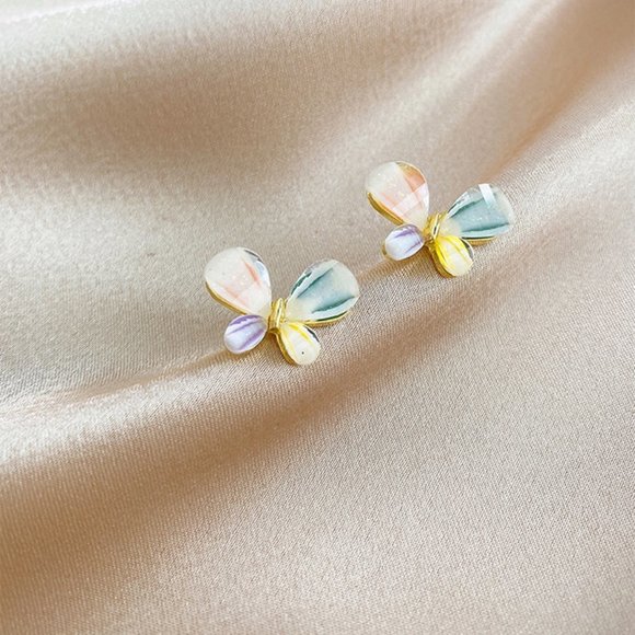 LiveChicStyle Jewelry - Colorful Butterfly Acrylic Gold Stud Earrings